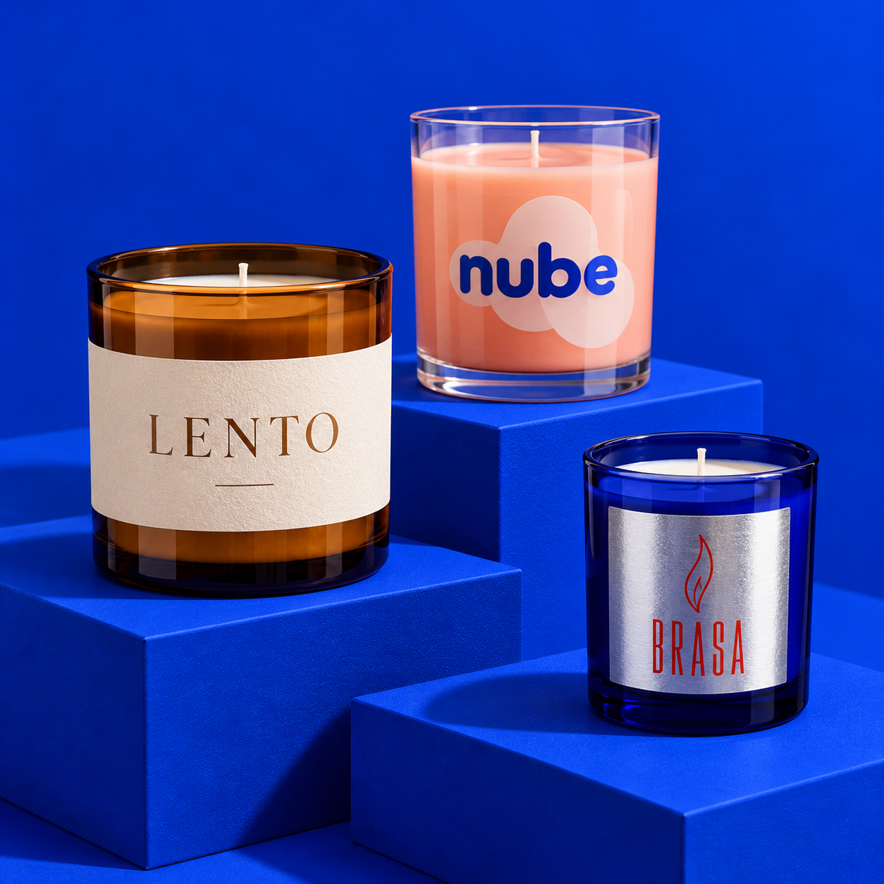 Velas con etiquetas personalizadas. Visualización ilustrativa.