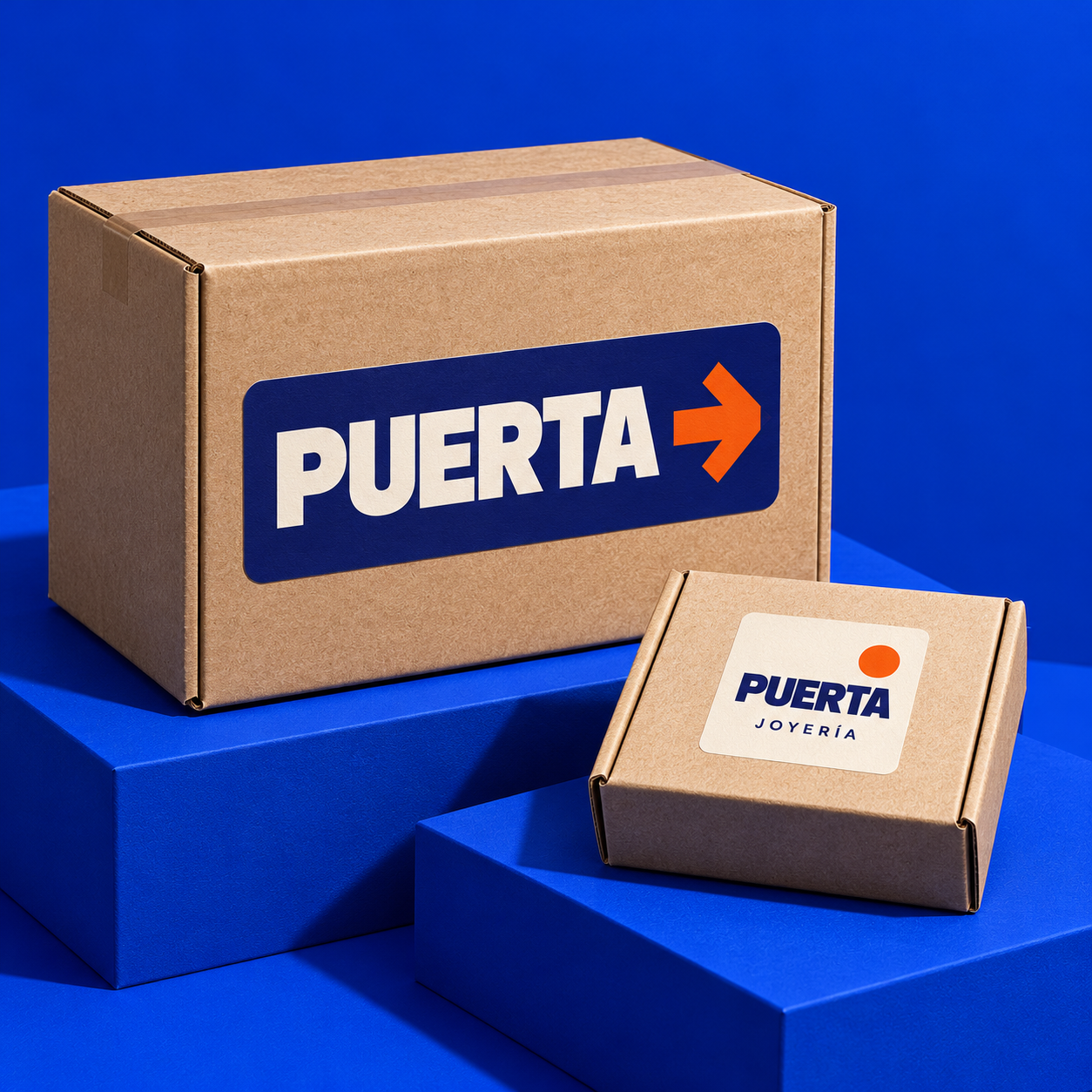 Cajas de envío con etiquetas personalizadas. Visualización ilustrativa.