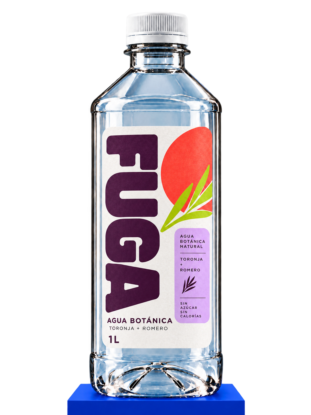 Botella FUGA con etiqueta de papel mate. Visualización comercial.